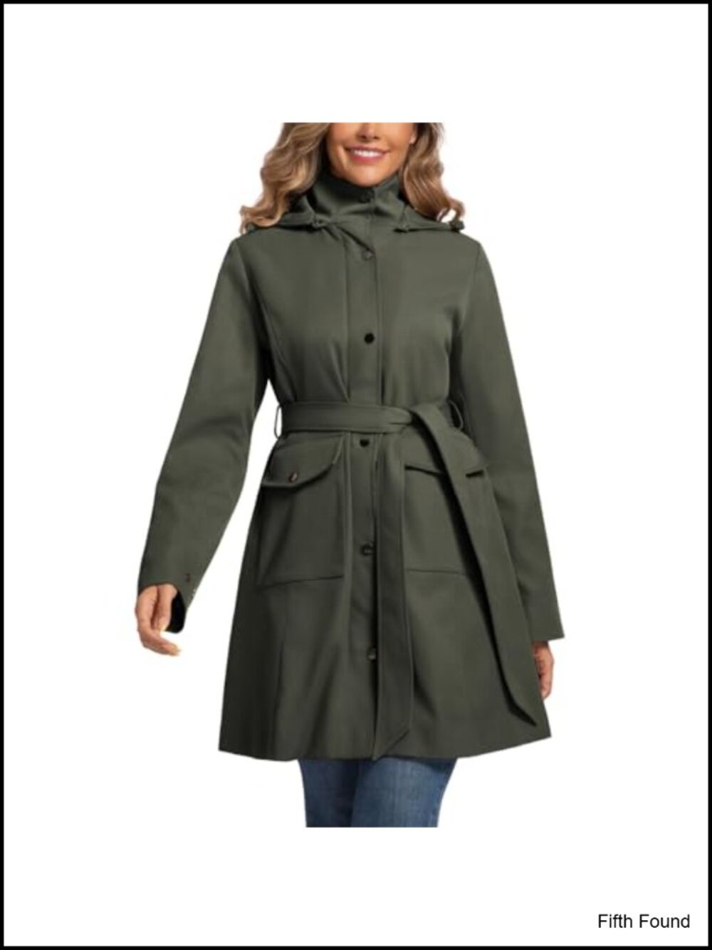 Water Resistant Trench Coat Women Belted Hooded Rain Jacket